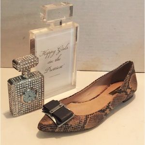 LOUISE et CIE Snakeskin FLATS Leather Silver BOW Size 7.5M